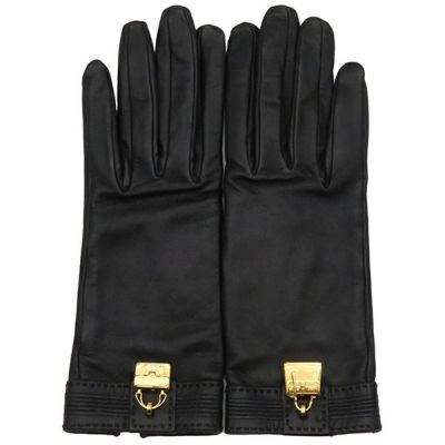 エルメス 手袋 グローブ レザー ブラック #6.5 黒 ボリード