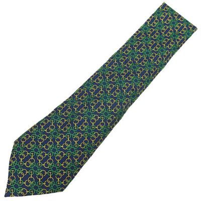 【再入荷】 エルメス 黄色 緑 カーキグリーン シルク 9cm 馬柄 ネクタイ 小物