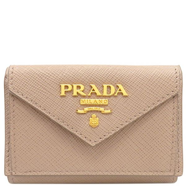 プラダ 二つ折り財布 メタルロゴ コンパクトウォレット ブルー  