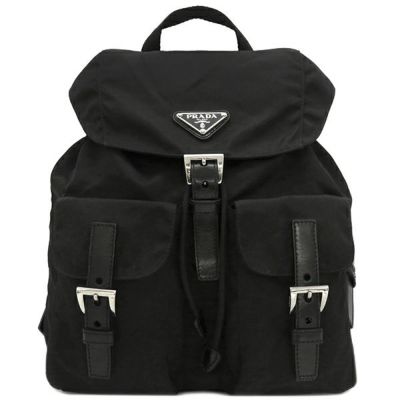 DKK4444プラダPRADA リュックサック 黒 カード付属品付! PRADA プラダバックパック リュックサック 巾着三角ロゴ