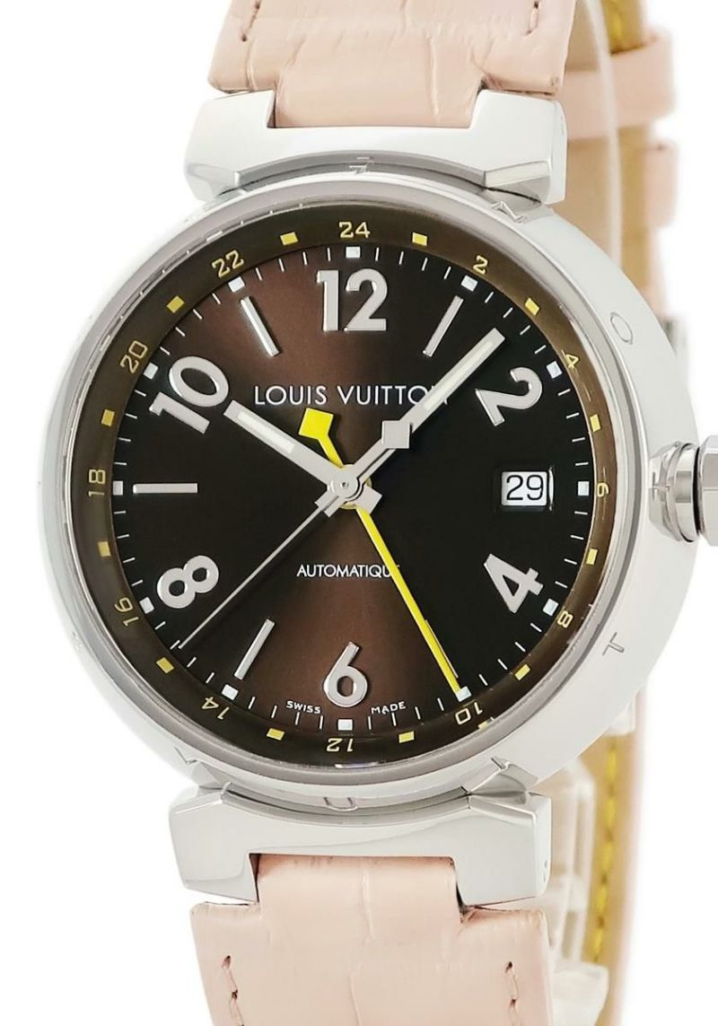 新規購入 GMT タンブール ルイヴィトン Q1131 2タイム イエロー ブラウン 時計