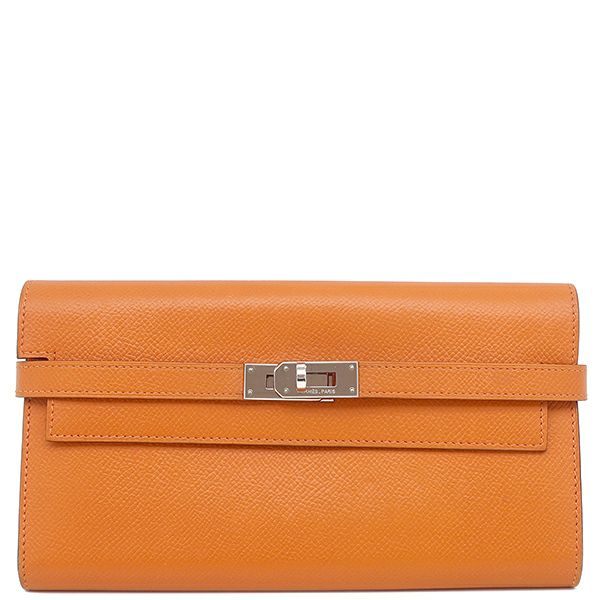 エルメス 長財布 ケリーウォレット ロング ヴォーエプソン オレンジ  
