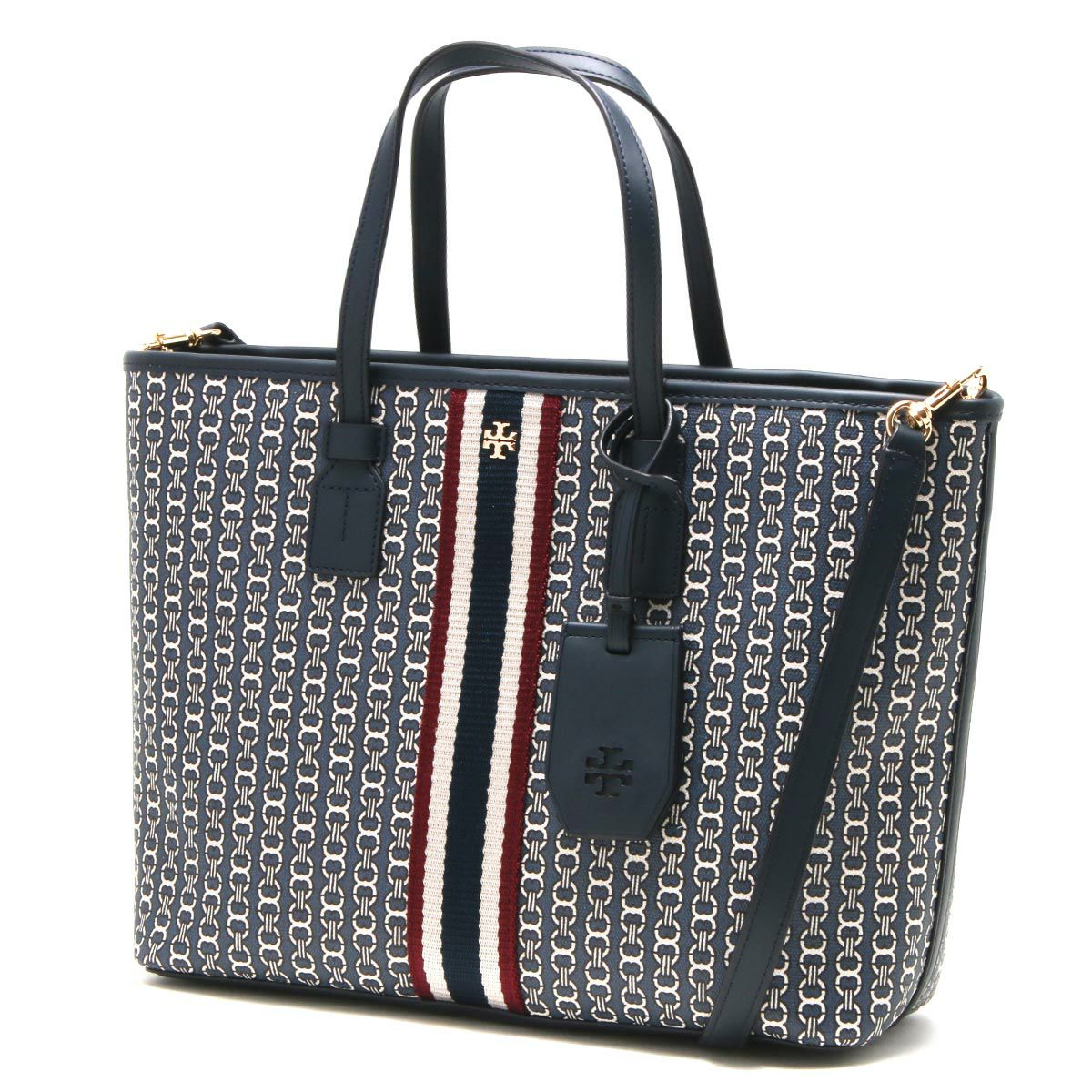 Tory Burch トリーバーチ ストライプ トートバッグ ブラウン+secpp.com.br