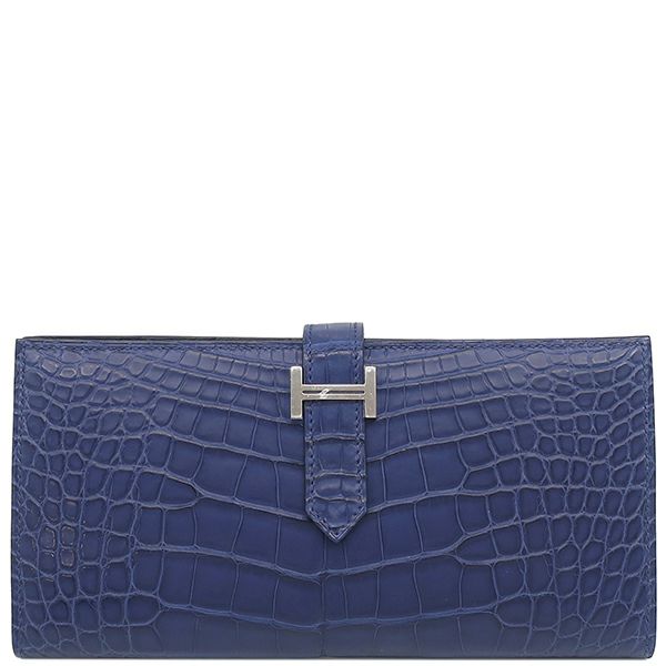 エルメス 長財布 ベアンスフレ アリゲーターマット ブルー未使用 青