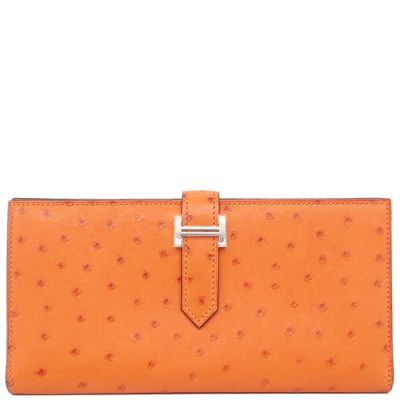 本革 長財布 財布 メンズ レディース オーストリッチ OSTRICH オレンジ