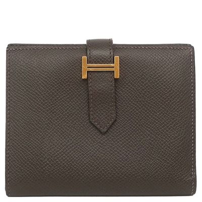 エルメス 二つ折り財布 ベアンコンパクト リザード レッド 赤 中古