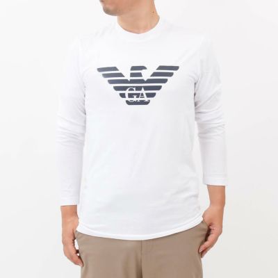 ロゴホワイトEMPORIO ARMANI イーグルロゴ ロング Tシャツ