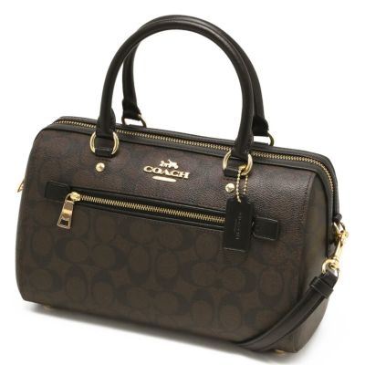 COACH コーチ 金レザー×PVCシグネチャー 肩かけショルダーボストン 