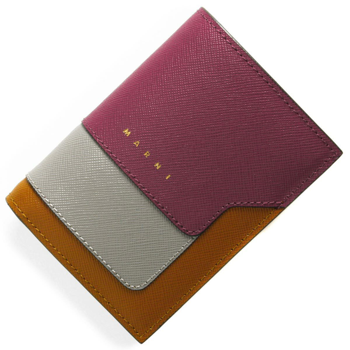 マルニ 二つ折り財布 財布 レディース プラムパープル&アッシュグレー 
