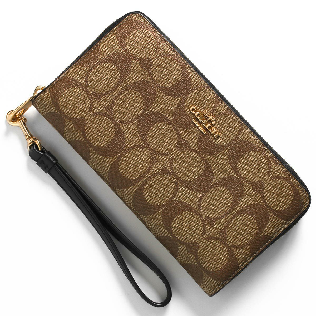 コーチ 長財布 財布 レディース シグネチャー カーキ&サドルブラウン  