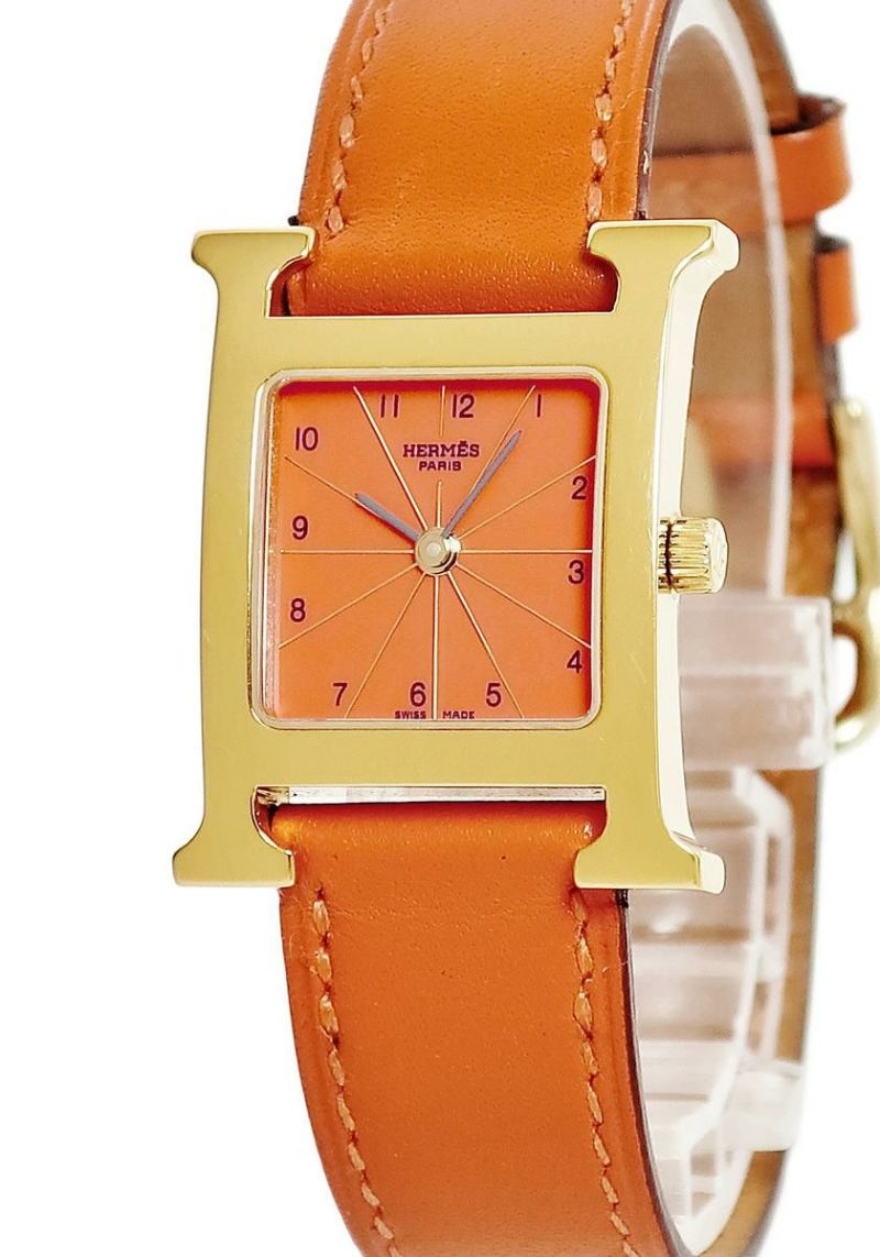 エルメス Hウォッチ PM HH1.201 イエローGP オレンジ 2針 アラビア H型