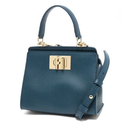 大勧め FURLA◇2way/ショルダーバッグ/ハンドバッグ/レザー/ブルー