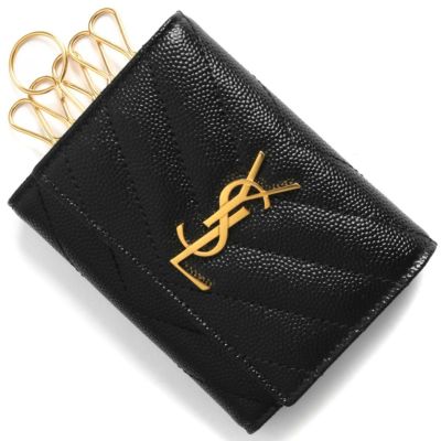 【美品】サンローラン YSL ロゴ 三つ折り財布 グレー レザー