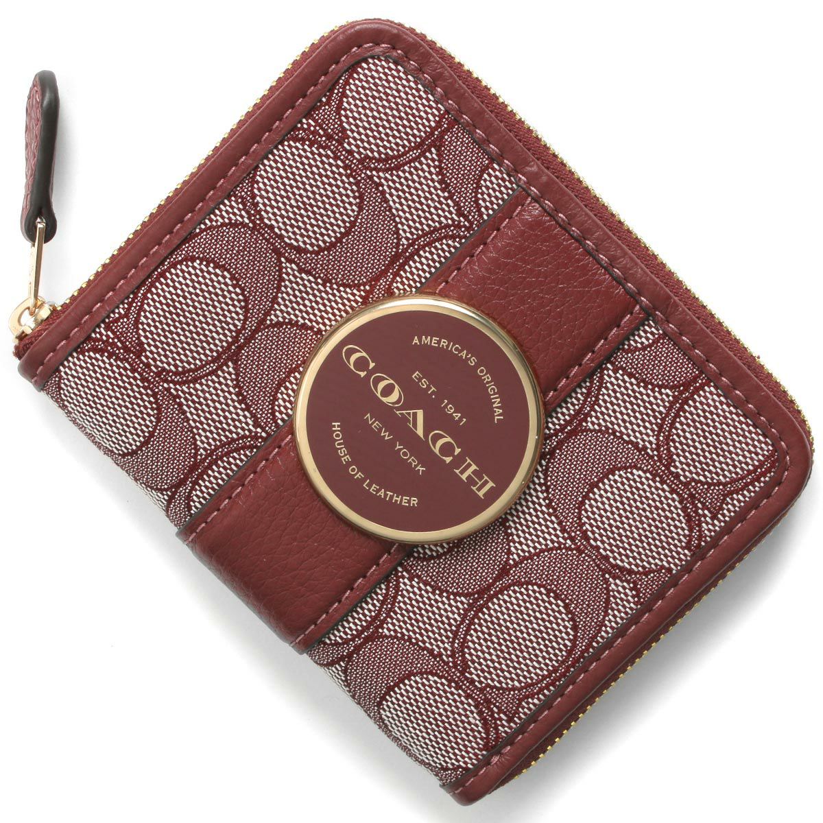 ワインレッド ふるし ブルー 財布三つ折りcoach