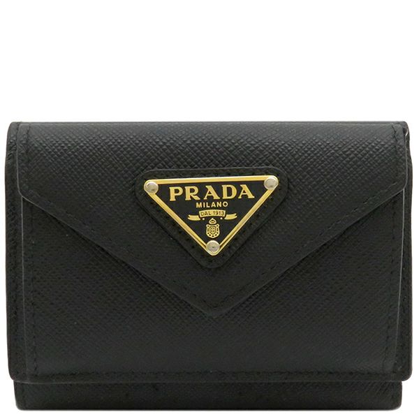 プラダ PRADA ミニウォレット 三つ折り財布 ブラック レザー-