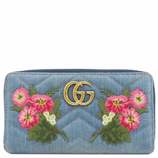 グッチ GUCCI 長財布 GGマーモント エンブロイダリー ジップ