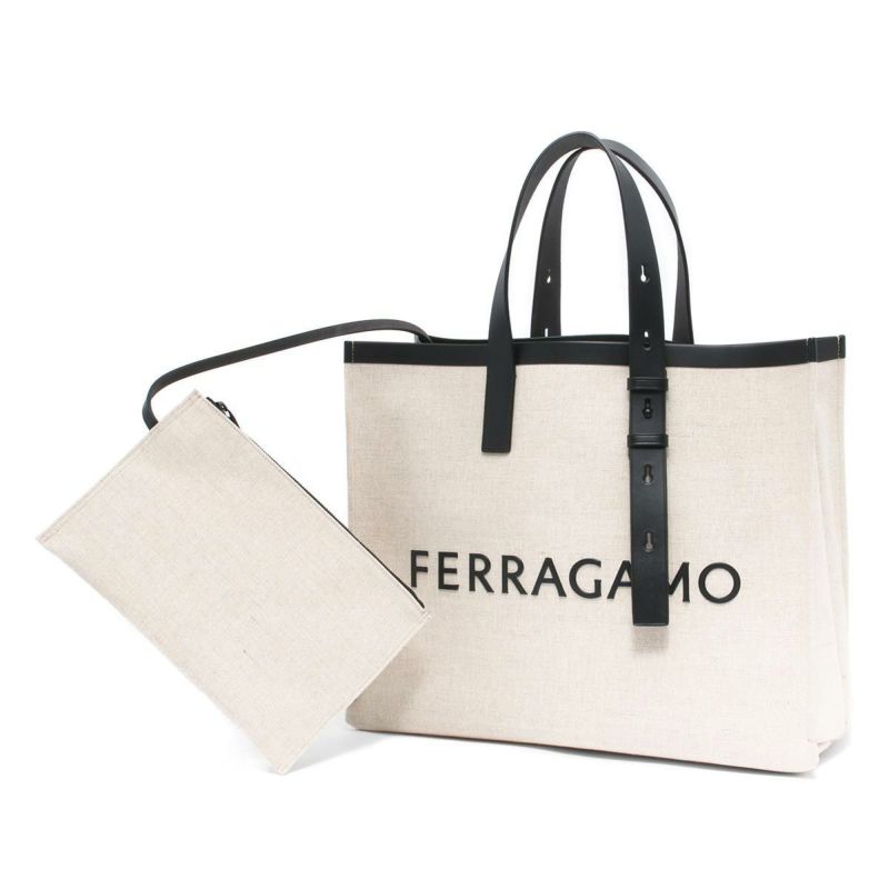 フェラガモ トートバッグ バッグ メンズ レディース ナチュラルベージュ&ブラック 241298 NATURAL NERO 0764873 SALVATORE  FERRAGAMO |ブランド腕時計通販なら「 ブルークウォッチカンパニー 心斎橋店」