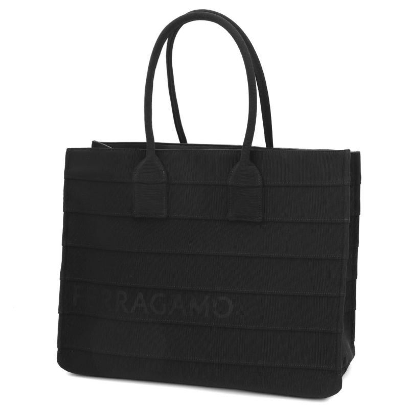 フェラガモ　黒レザートートバッグ FERRAGAMO フェラガモ トートバッグ キャンバス/レザー ブラック