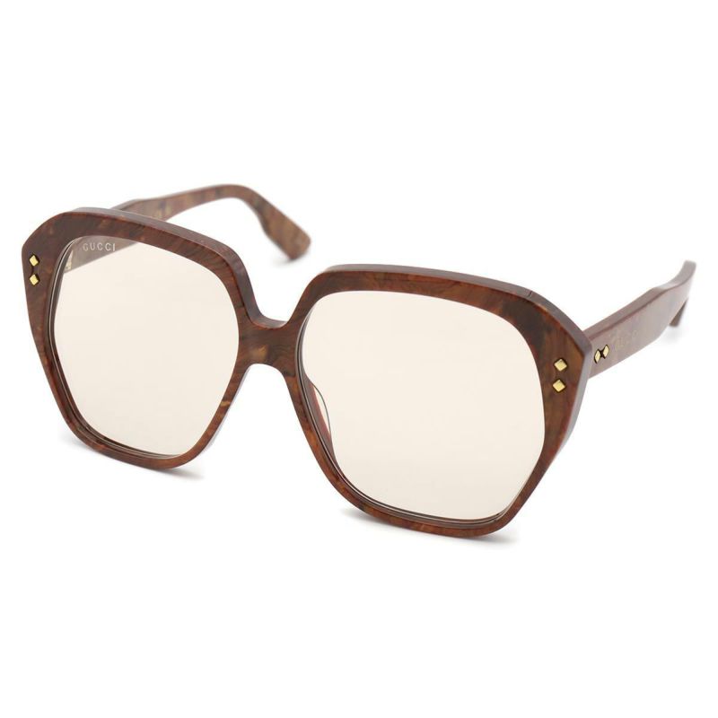 グッチ サングラス メンズ 多角形 UVカット マーブル ブラウン