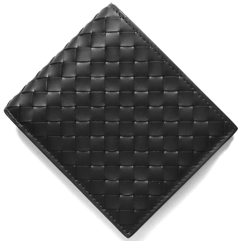 ボッテガヴェネタ【最高級美品】イントレチャートマネークリップ２つ折り財布ブラック BOTTEGA VENETA ボッテガヴェネタ 二つ折り財布 カーフレザー