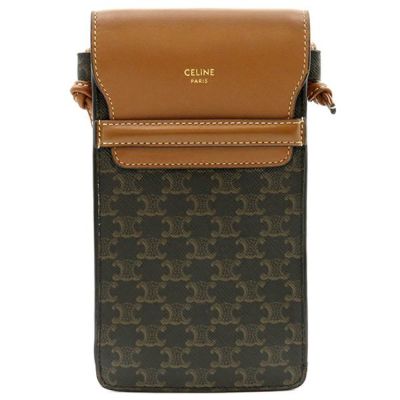 セリーヌ CELINE ショルダーバッグ 丸かっ フォルコ キュイル トリオンフ カーフ ブラック ゴールド金具 黒 斜め掛け レザー 【