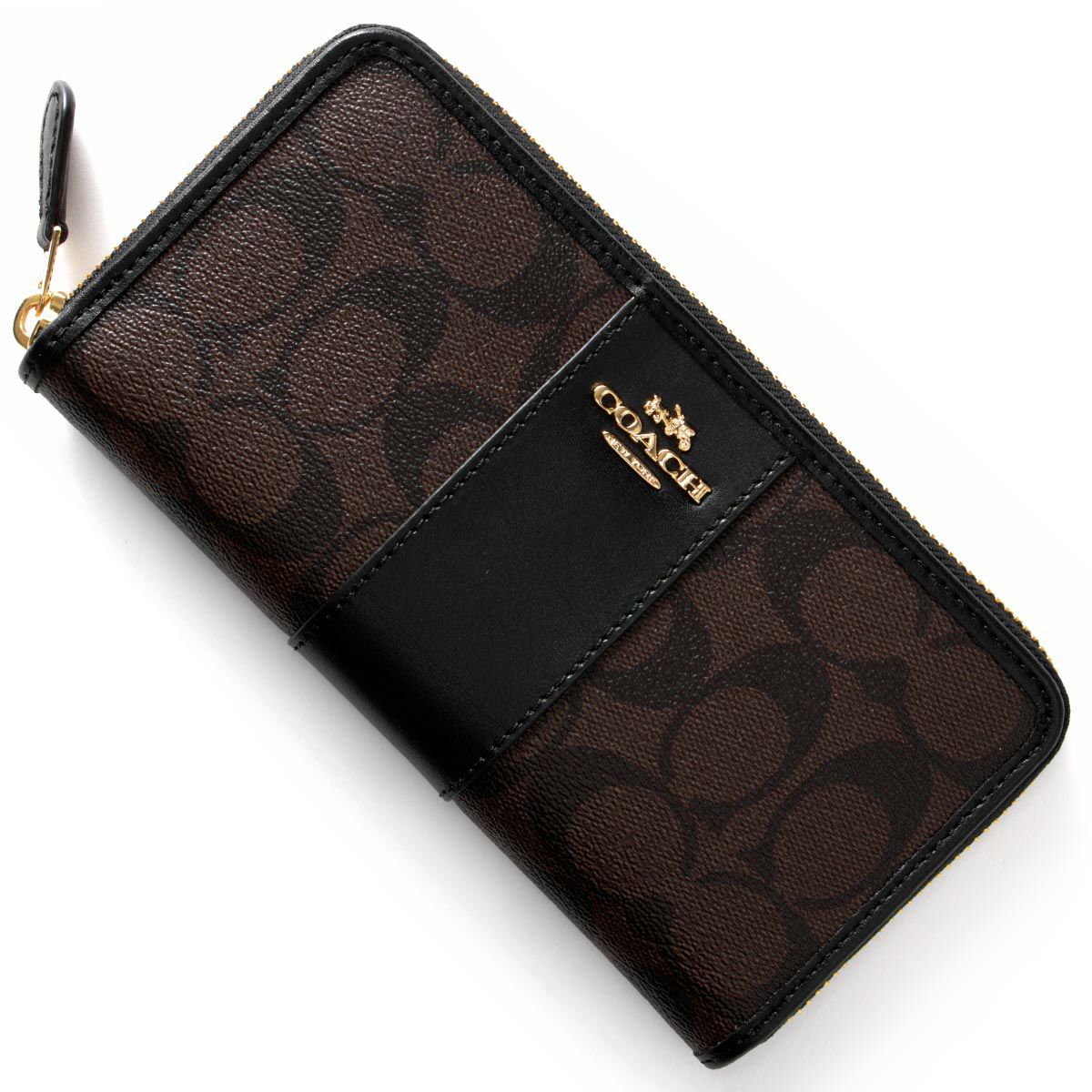コーチ 長財布 財布 レディース シグネチャー ダークブラウン&ブラック  