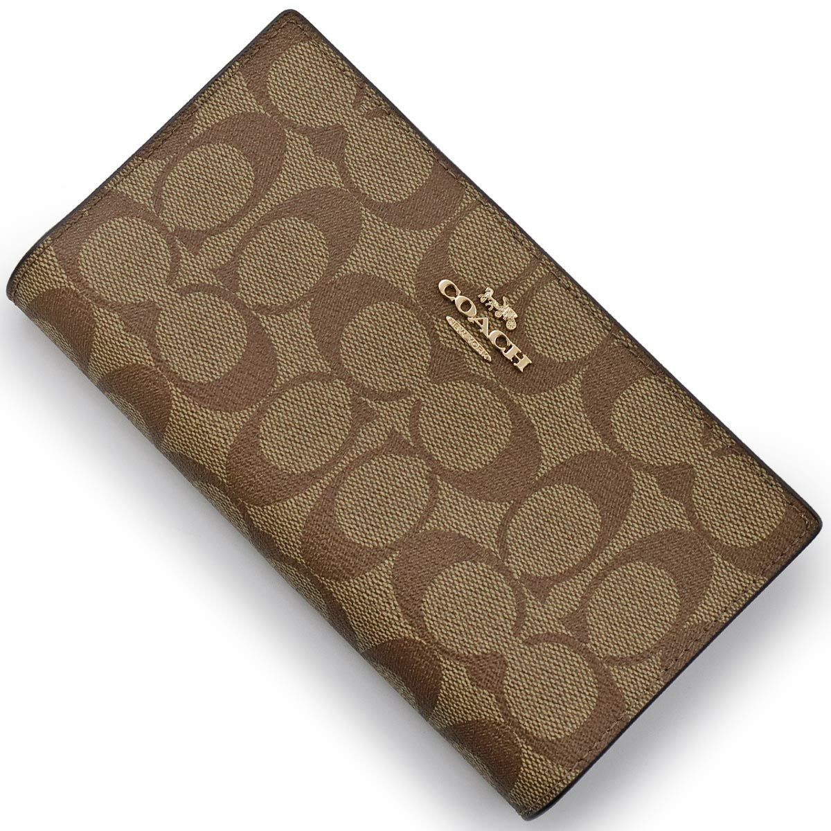 コーチ 長財布 財布 レディース シグネチャー カーキベージュ&サドル  