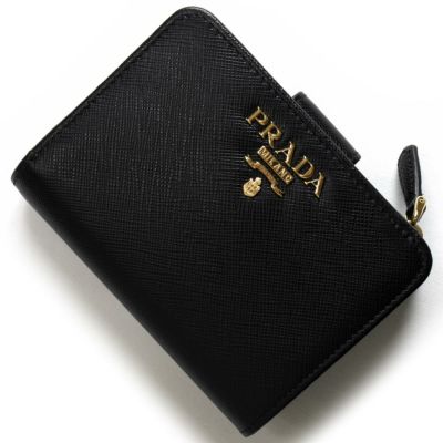 プラダ 二つ折り財布 財布 レディース SAFFIANO METAL ブラック 1ML225