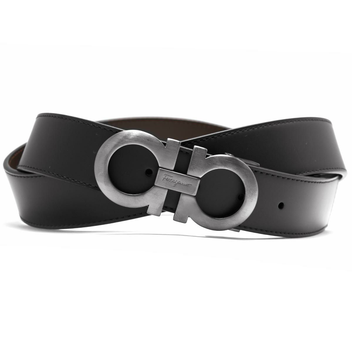 フェラガモ ベルト メンズ ダブル ガンチーニ リバーシブル ブラック  